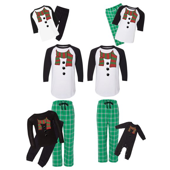 Awkward Styles Matching Christmas Pajamas Set Green Snowman Scarf Family Sleepwear
