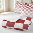 thumbnail image 4 of Manfei Rustic Check Quilt King,Vintage Plaid King Coverlet Set,Red White,3pcs,1 Bedspread and 2 Pillowcases, 4 of 7