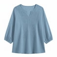 thumbnail image 6 of Craaazy Plus Size Womens Solid Color V-Neck 3/4 Sleeve Cotton Linen Blouse with Embroidery for Casual Outings Gift, 6 of 9