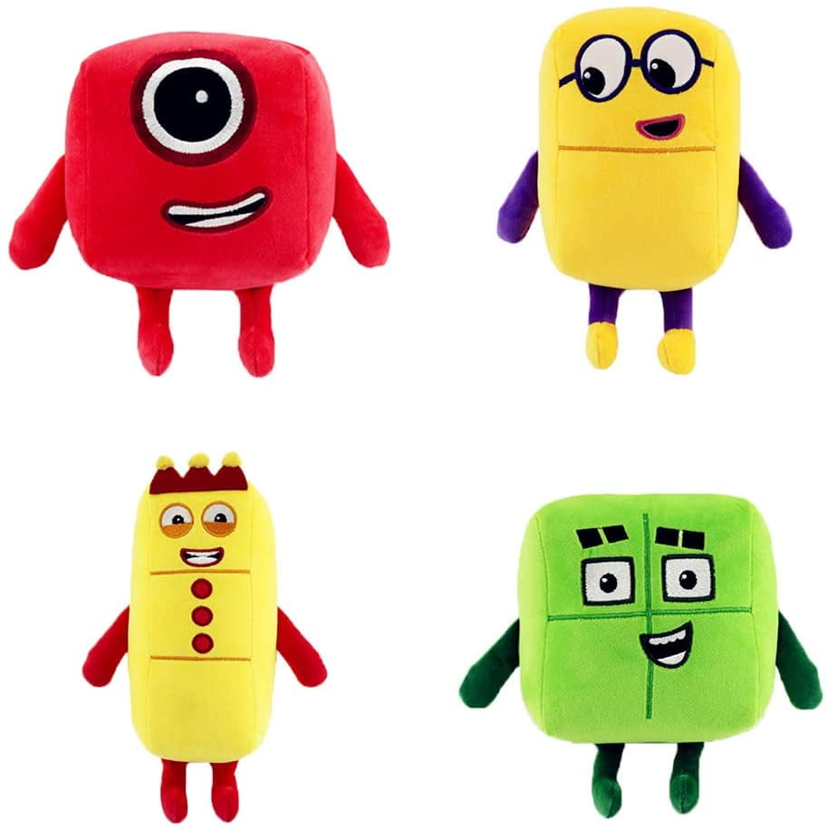 Numberblocks Plush Toys，Cartoon Numberblocks Toys Stuffed Toy ，1-4 Colourful Mathematics Enlightenment Animation Plush Doll for Boys and Girls