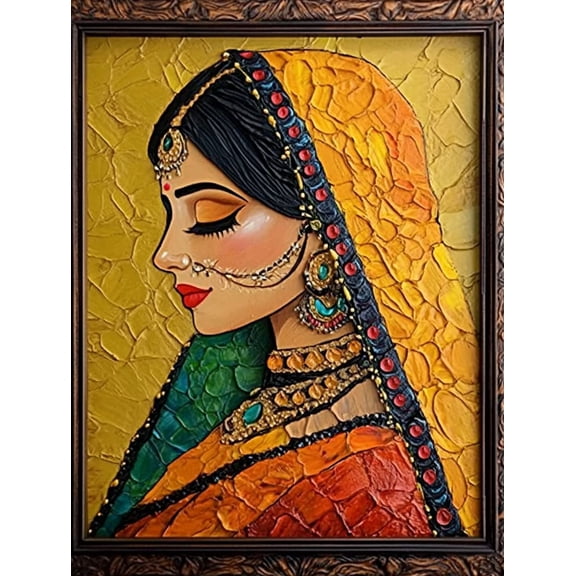 Indian Woman Textured Canvas Painting， Perfect for Living Room， Bedroom， Office， Hallway， and Dining Room Decoration.