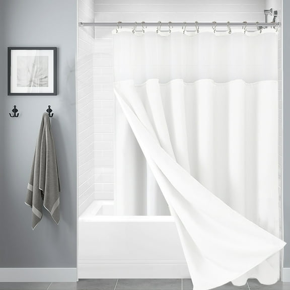 Vacemry Under $5 3 in 1 Weave Shower Curtain Set, Double Sided Bathroom Curtain with Clear Plastic Liner, Heavy Duty Waterproof Fabric with Metal Grommets, Complete Bathing Solution with 12 Hooks