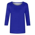 thumbnail image 3 of Birdeem T-Shirt Mode Femme Uni Mi-Longueur Manches 3/4 Blouse Col Rond Hauts Décontractés, 3 of 12
