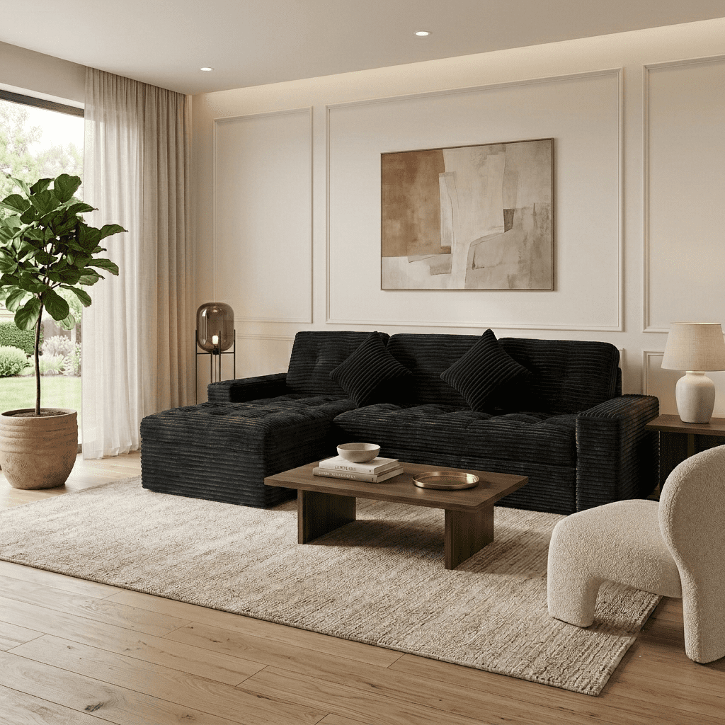 Aisword 105"W Modular Cloud Sectional Sofa with Ottoman,Faux Rabbit Fur Velvet Frameless Sectional Sofa Couch for Living Room,Black