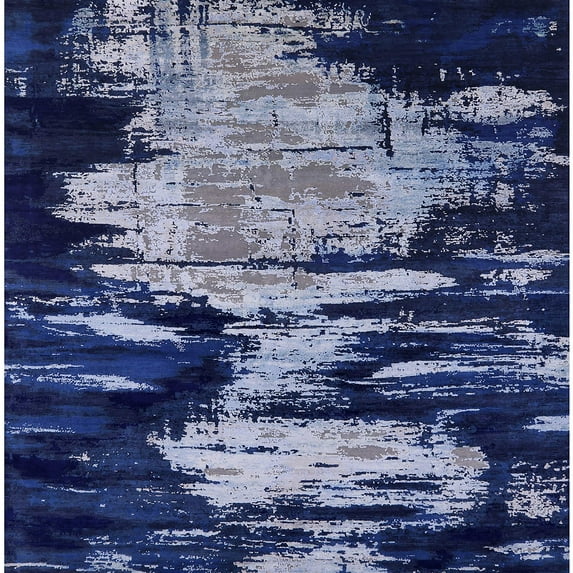 Ahgly Company Indoor Square Mid-Century Modern Light Purple Blue Oriental Area Rugs, 7' Square