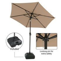 Patio Umbrella with Patio Market Umbrella Base, 7.5' Outdoor Table Umbrella with Water/Sand Self-Filled Base, Push Button Tilt/Crank, 6 Ribs, Beige