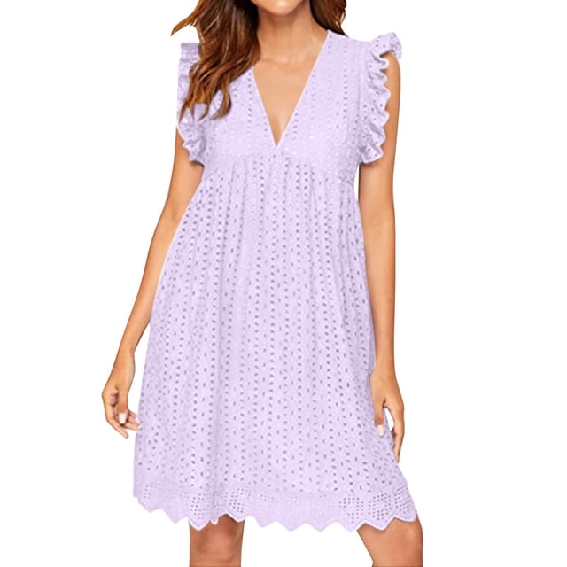 Ketyyh-chn99 Robes Femmes Fête Grande Taille Robe Évasée à Fleurs Robe Droite Unie pour Vacances Robe de Plage à Enfiler Violet,TP