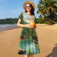 thumbnail image 4 of Naloa Lake Forest Dinosaur Print Womens Summer A-Line Dress with Pockets,Short Sleeve Dresses,Flowy Beach Swing Dress for Vacation Travel, 4 of 6