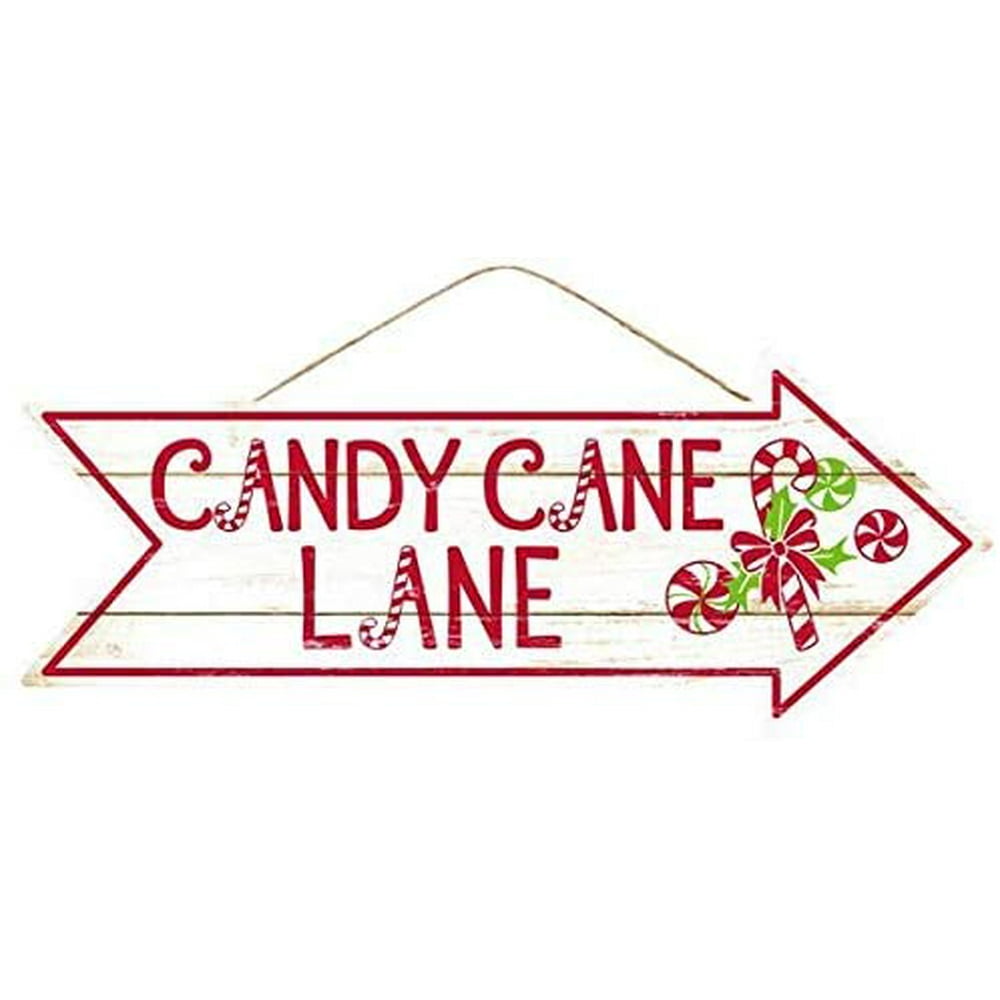 Candy Cane Lane Christmas Sign 16" x 6.5", Wooden Wreath Decor