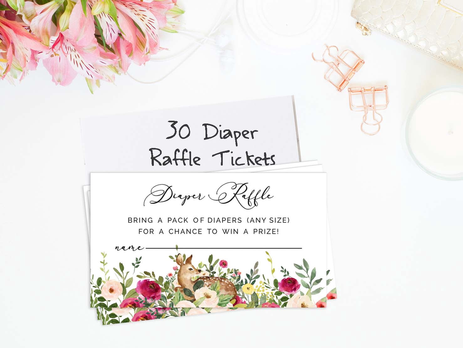 Inkdotpot 30Deer Jungle Animals Baby ShowerDiaper Raffle Ticket Lottery Insert Cards Supplies Games For Baby Shower Party Bring A Pack Of Diapers To Win Favors Gifts And Prizes