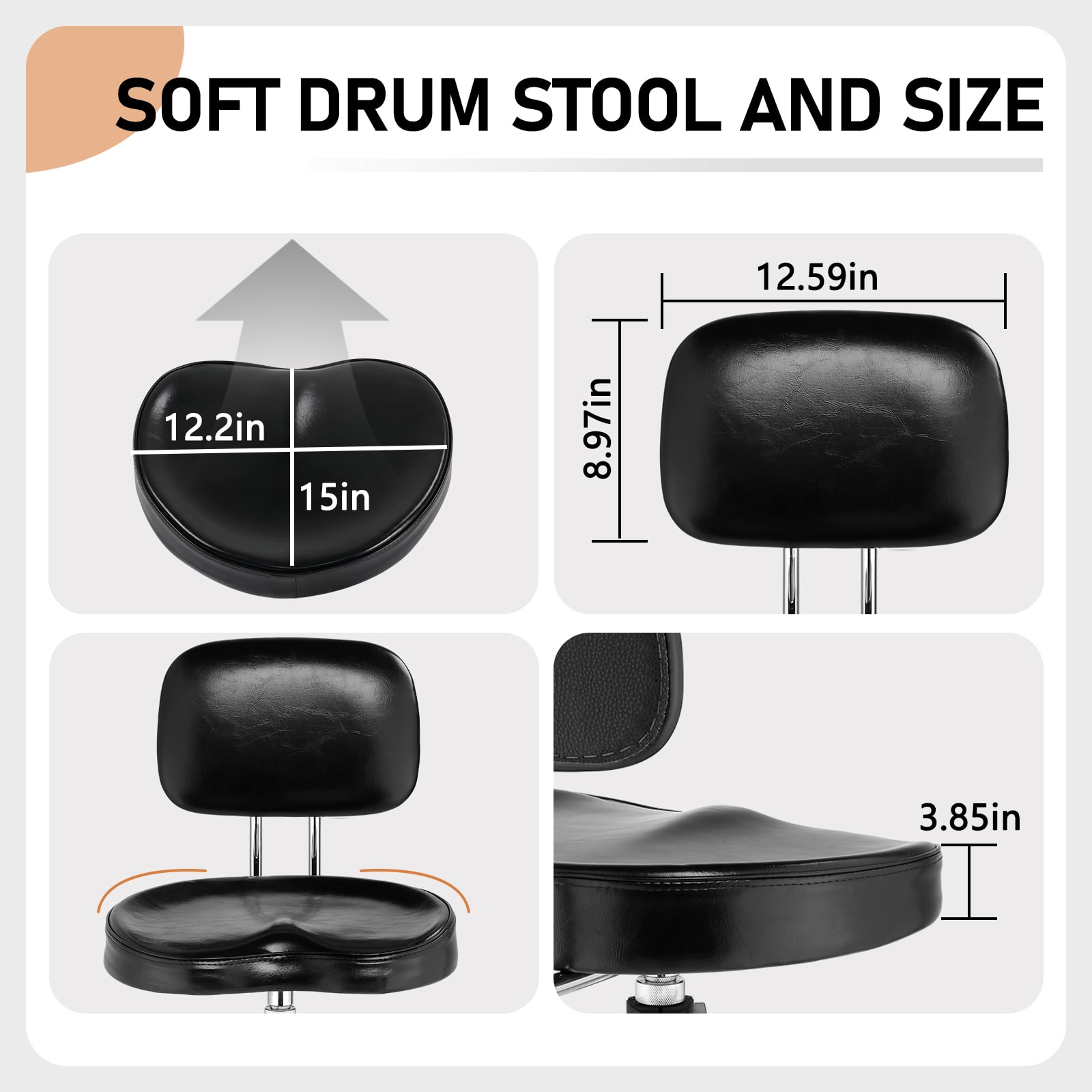 Ktaxon Adjustable Drum Throne Stool with Backrest, 360° Rotating, Heart-Shaped Cushion, Brown