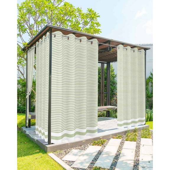 nqOlkjepod Outdoor Curtains for Patio Waterproof, Farmhouse Sage Green White Striped Outdoor Privacy Panels Grommet, Modern Stripes Blackout Outside Curtains for Porch/Cabana 54"x108", 1 Panel