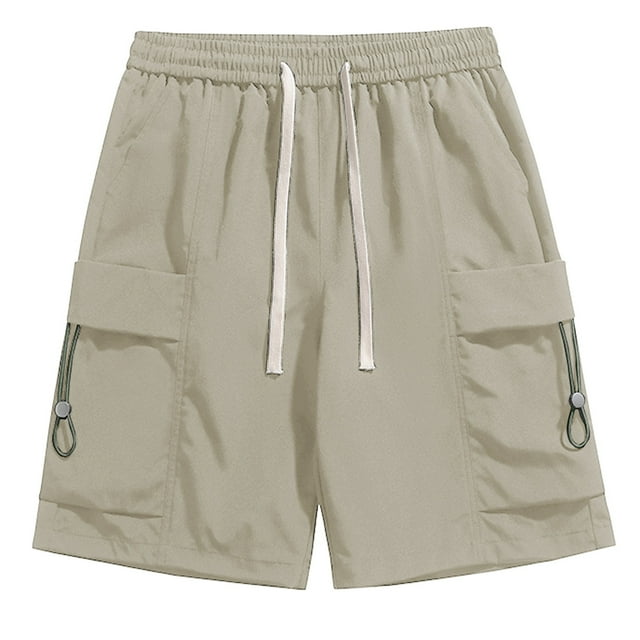Men's Summer Cargo Shorts Solid Color Elastic Waist Drawstring Casual 5 Inch Shorts