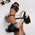 thumbnail image 2 of KEGIRLOM Women Fashionable Casual Hot Item Thick Heel Soft Leather Summer Versatile Buckle With Style High Heels Black 6.5, 2 of 9