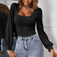 thumbnail image 4 of SOMER Womens Tops Long Sleeve Shirt Sexy Square Neck Puff Sleeves Blouse for Going Out,2025 Fall Trendy, 4 of 9