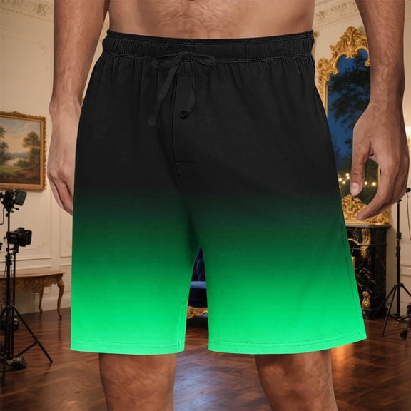 Men's Shorts Athletic Men Casual Fashion Gradient Shorts With Pocket Elastic Waist Short Pants Green S