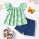 thumbnail image 3 of Gibobby Conjunto de pantalones para niños Niño Gilrl Fly manga dibujos animados frutas estampados Tops Enim pantalones cortos niños trajes(Verde, 18-24 Meses), 3 of 5