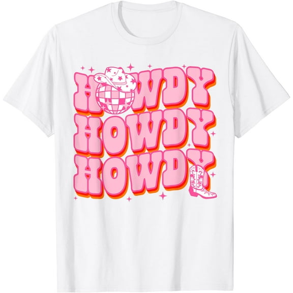 Howdy Southern Western Girl Country Rodeo Pink Disco Cowgirl T-Shirt