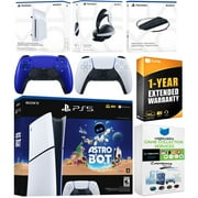 Sony PlayStation 5 Astro Bot Slim Digital Bundle with Disc Drive, Pulse Elite Headset, Extra Controller, Vertical Stand, MightySkins Game Collection Services and 1 Year Extended Warranty - Cobalt Blue