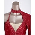 thumbnail image 5 of iixpin Womens One Shoulder Rhinestones Bodysuit Dress Asymmetric Modern Lyrical Dance Costume Burgundy XXL, 5 of 7