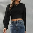 thumbnail image 5 of HAiming Women Casual Crewneck Crop tops Solid color Long Sleeve Pullover shirts trendy soft loose Comfortable Blouse, 5 of 7