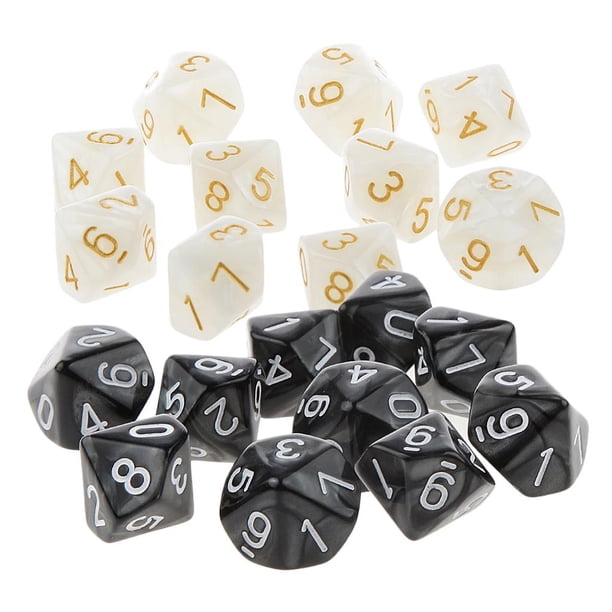 Juego de 20 dados acrílicos opacos y negro D10 Dados cara mazmorras y En y negro Zulema Dados de acrílico de diez caras