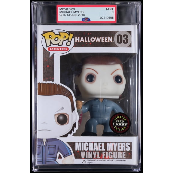 Halloween, PSA Graded 9 MINT, Michael Myers (GITD Chase) Collectible Vinyl Figure #03, Fully Encapsulated Bundle with Compatible Funko Pop! PSA Hard Protector Case