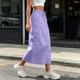thumbnail image 5 of aohooy Womens Cargo Skirt Casual Drawstring Elastic Waist Midi Skirt with Pockets Back Slit A Line Wide Leg Summer Work Skirts Purple,L, 5 of 9