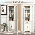 thumbnail image 5 of HARIPUL 72" Tall Bookcase Floor Standing with Drawer and Door, 6 Tier Wooden Storage Bookshelf for Living Room Home Office, Antique White, 5 of 7