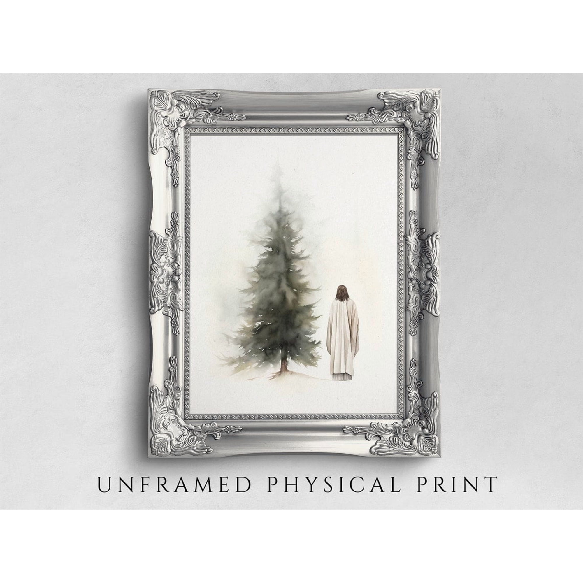 Jesus And Christmas Tree Poster Christian Holiday Wall Art Religious Decor Unframed Paper Print