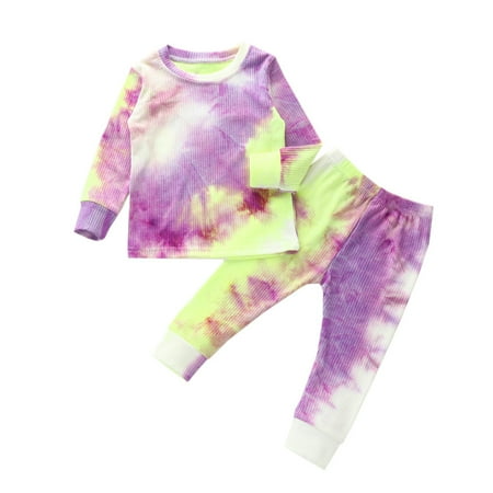 

Toddler Kids Baby Boys and Girls Long Sleeved Sleepwear Outfits Spring and Autumn Fashion Tie-dye Printing Round Neck Pajamas Children s Comfortable Loose Home Clothes