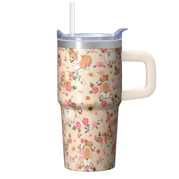 20OZ Dog Design Travel Tumbler with Handle Insulated Stainless Steel Cup Special Dog Lover Gifts Unique Birthday Christmas Presents for Women Men Fits Most Car Cup Holders and Easy to Carry