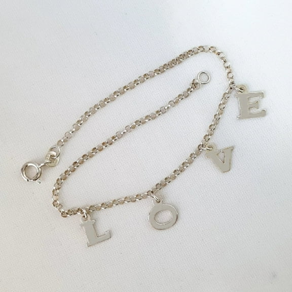 925 Sterling Silver Dangling LOVE Link Chain Anklet Bracelet