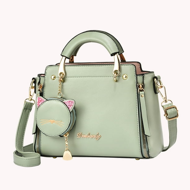 Bolsos cruzados a la moda de cuero para mujer, bolsos bonitos con forma de gato, bolsos con monedero (verde)