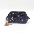 thumbnail image 3 of Práctica Bolsa De Maquillaje Cosmético,Bolsa De Cosméticos De Sol Y Estrellas De Luna Con Apliques Bordados De Terciopelo Azul Marino,Bolsa De Maquillaje Estrellada Con Borlas Y Cremallera De Per, 3 of 5