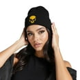 thumbnail image 3 of Daily Knited Plain Beanie - Stay Warm Stylish Stretchy Soft Beanie Hats for Men and Women, 12 inch, Black / Yellow Skull, 3 of 7