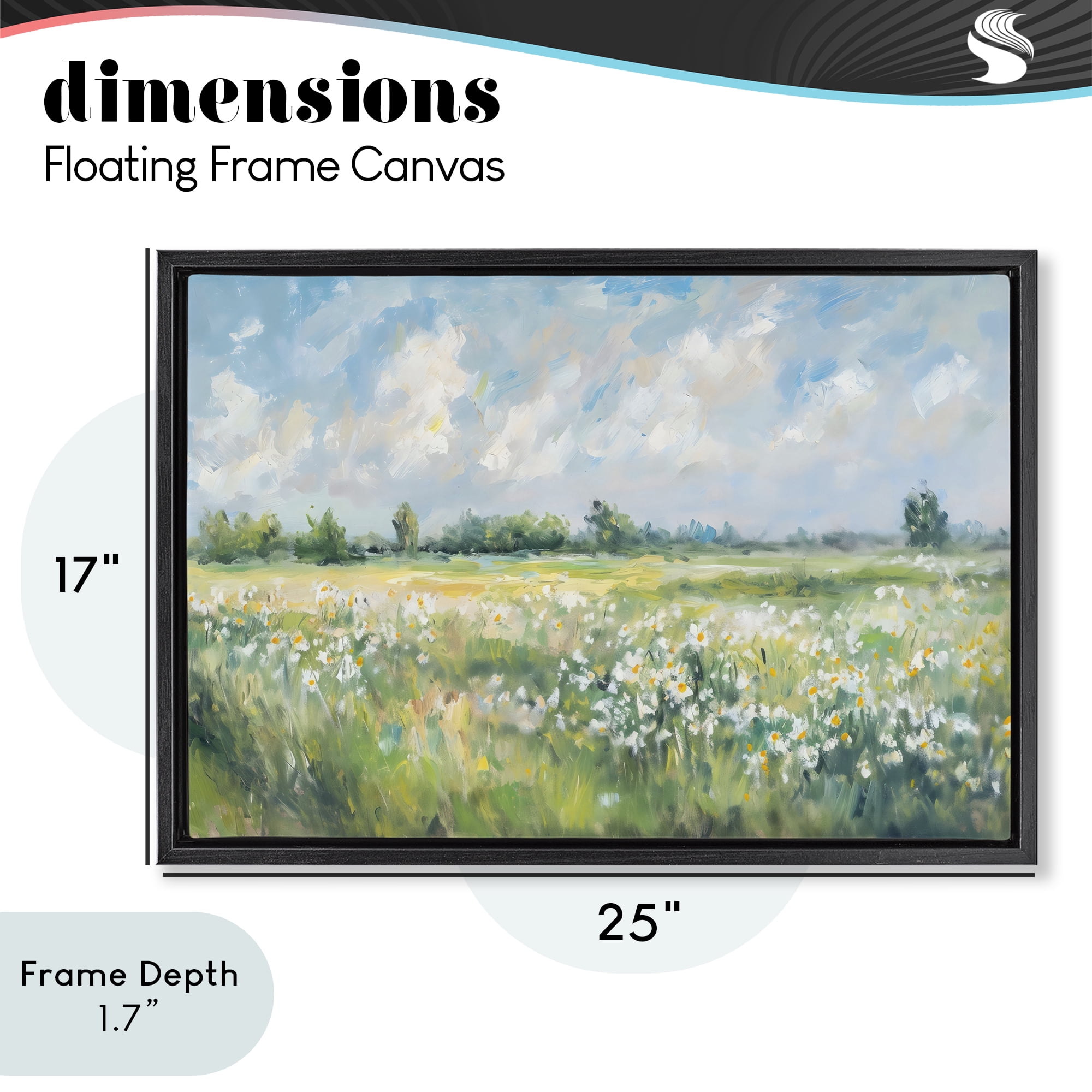 Stupell Industries Daisy Field Landscape Impression Black Framed Floater Canvas Wall Art, design by Creative Studio