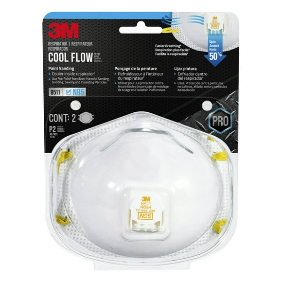 3M Cool Flow Valve Respirator 8511, N95, 2 per Pack