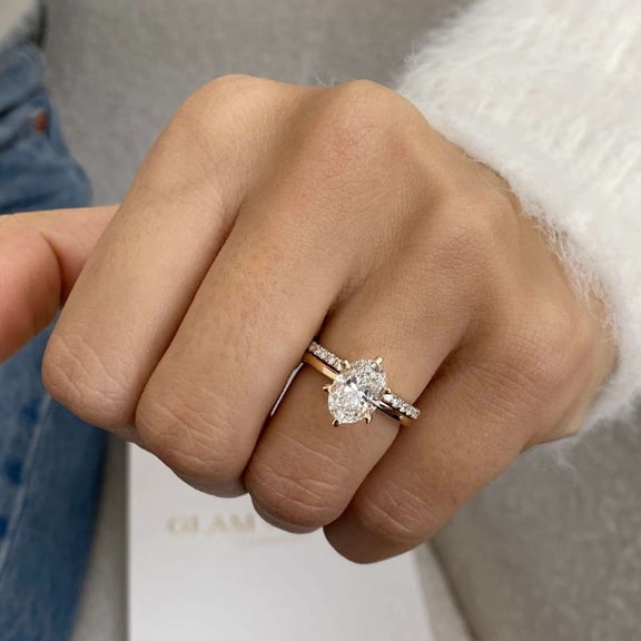 vylahjewellery Proposal Diamond Ring for Girlfriend Moissanite Wedding Bridal Ring Oval Cut Anniversary Ring Vermeil Yellow Gold Solitaire Engagement Ring