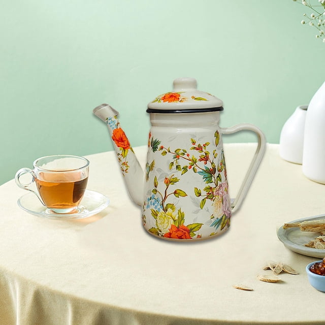 Pot de esmalte agua hervidor de agua gran capacidad múltiple jarra de bebidas resistentes 1.2l jarra de leche para fiesta de la oficina té doméstico Hojas