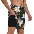 thumbnail image 2 of Kdxio Lilies Flowers Print Men's Swim Trunks with Compression Liner 7 Inch Inseam Quick Dry Swim Shorts, 2 of 7