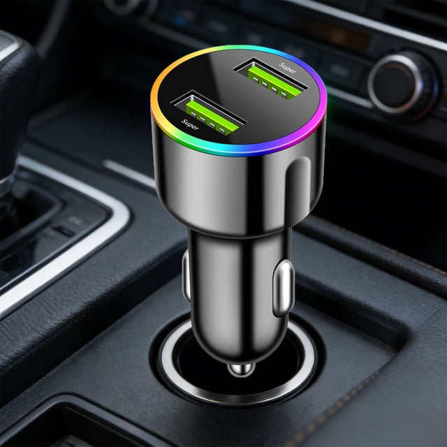 Yunuuuoa Fast Car Charger 60W 4 Port USB Cigarette Lighter Adapter with LED Light Quick Charge Compatible for iPhone Android Smartphones Tablets in Vehicle Travel