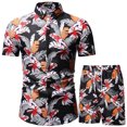 thumbnail image 1 of xiaxaixu Men Beach Outfits Printed Lapel Button Down Shirt + Drawstring Shorts, 1 of 4