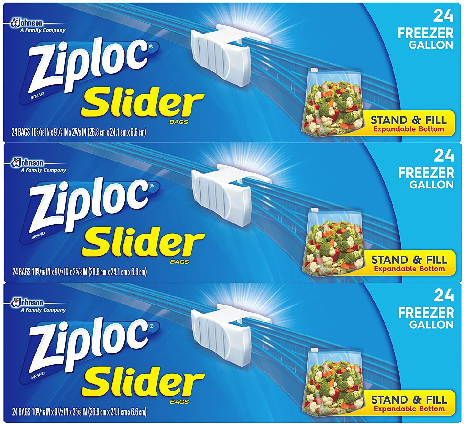 Ziploc Slider Freezer Bags, StandandFill with Expandable Bottom