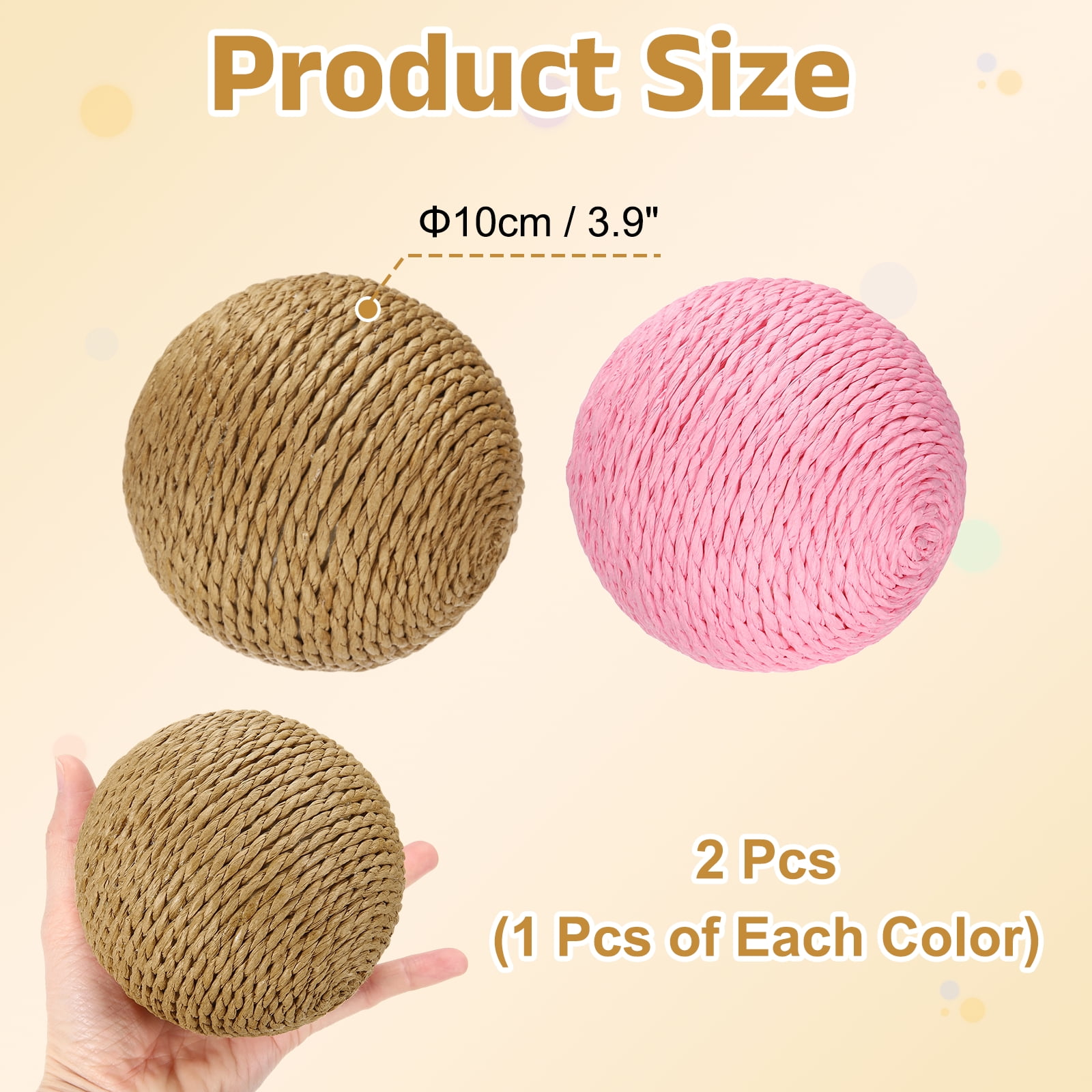 Uxcell Cat Toy Ball, Interactive Natural Cat Scratching Balls Sisal Cat Ball Toy ( Sisal, 2Pcs, 3.9Inch, Brown/Pink ) for Kittens Pet Enrichment Training Play Indoor Exercise Fun