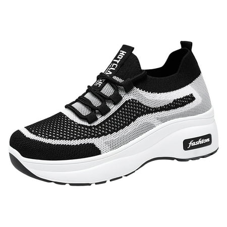 Fauean Sneakers for Women Casual Simple Lace up Flat Bottom Shoes Color Block Sneakers Black Size 37