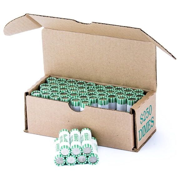 Dime Storage Box Green Holds 50 Wrapped Coin Rolls, 10 Boxes 1 Count (Pack of 10) Brown, Green