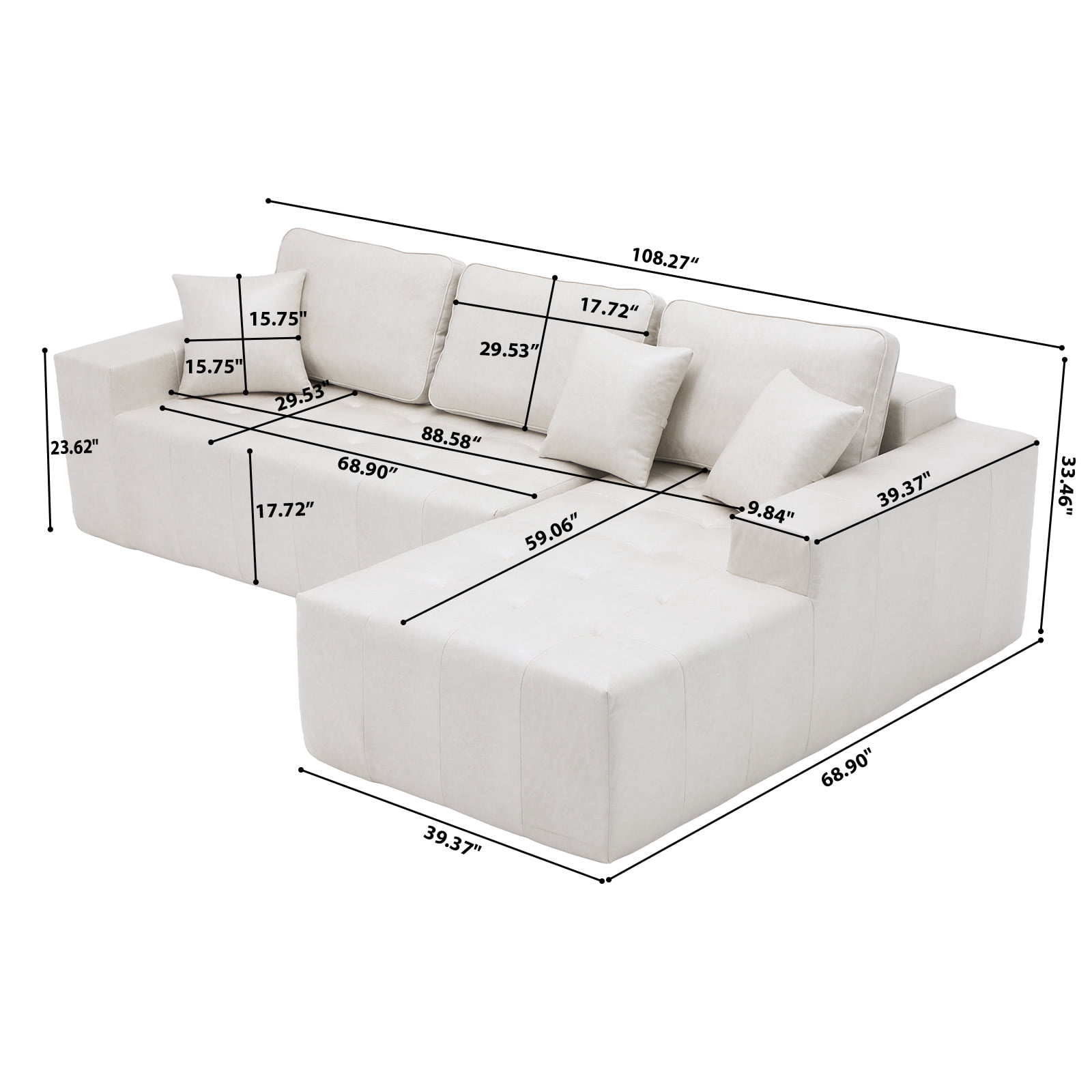 Howcool Boneless Cloud Sectional Sofa with Chaise,Faux Leather L-Shaped Couch,Deep Seat Modular Sofa with Wide Armrests,No Assembly Required,Right-Facing,Light Brown