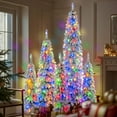 thumbnail image 4 of Christmas Trees 8FT, 6FT, 4FT x 3 Pre-Lit Pencil Christmas Trees, 5-set Slim Artificial Christmas Tree With Snow Flocking, Xmas Holiday Decoration Tree, 1455 Branch Tips, 520 LED Lights with 11 Light, 4 of 14