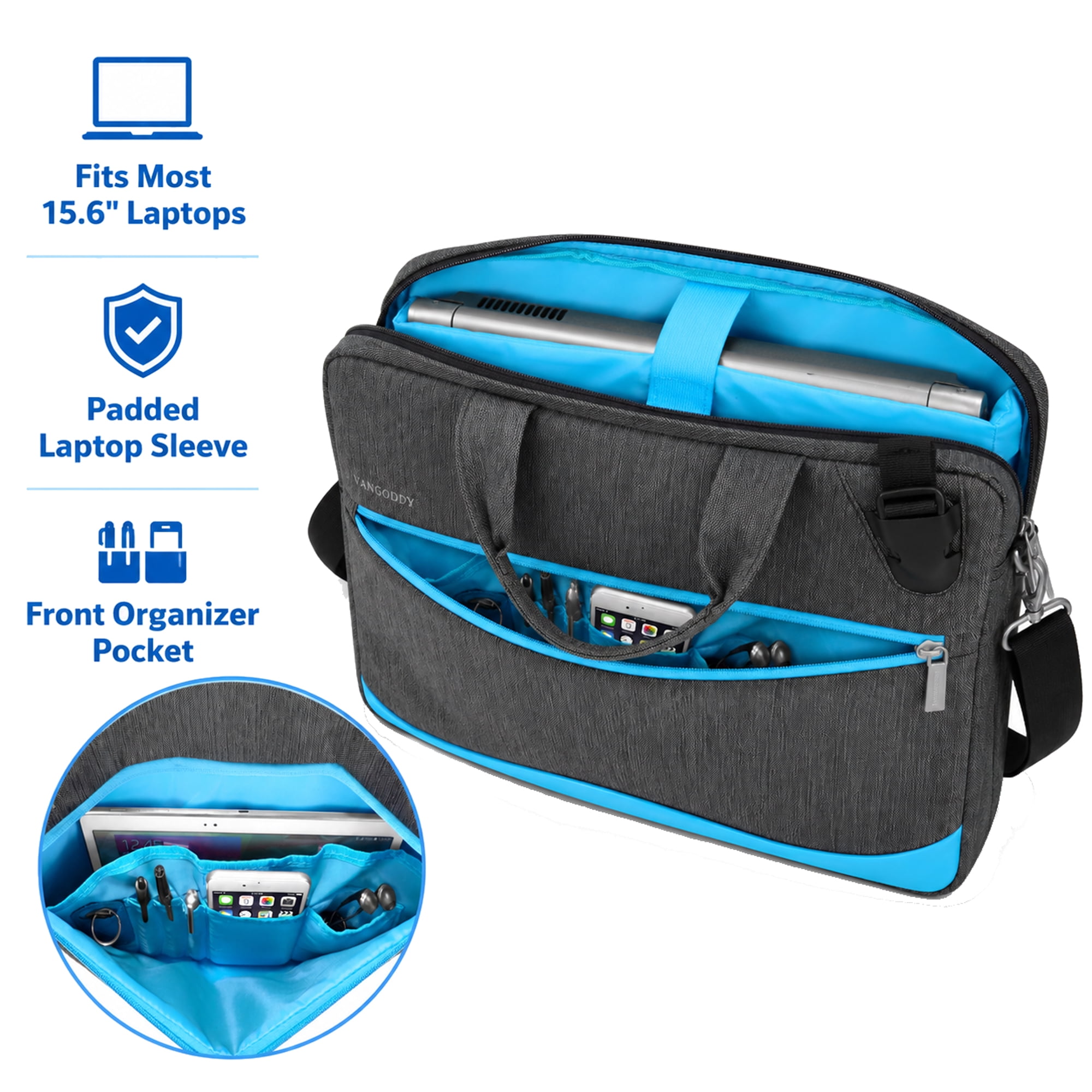 15.6 Inch Business Laptop Shoulder Bag, Slim Padded Professional Briefcase with Adjustable Strap, Multi-Compartment Computer Carrying Case for Work, Office, Travel, Blue